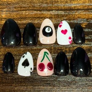 Black,red, and white nail press ons